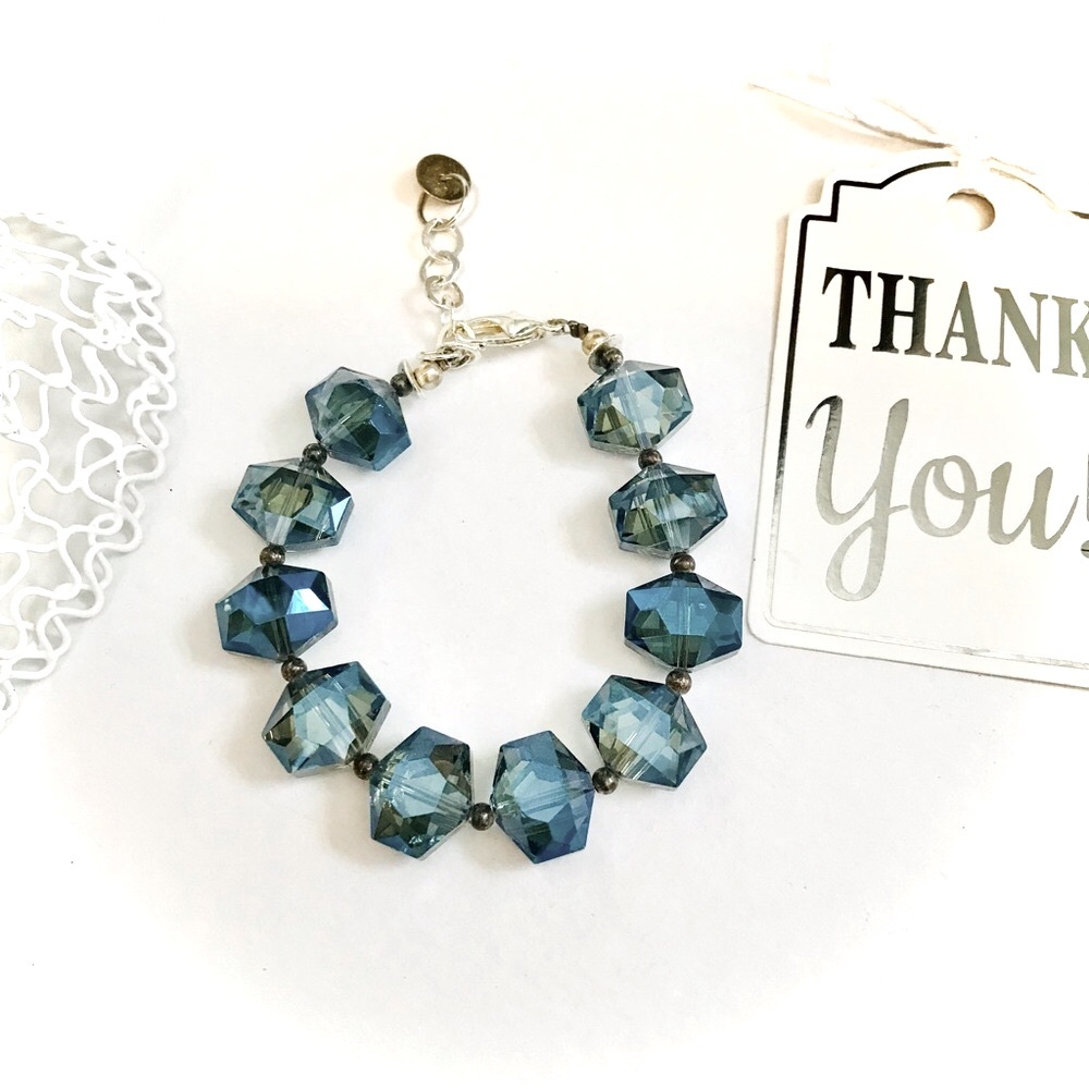 Sapphire Blue Aurora Borealis Crystal Bracelet | Faceted Glass Statement Jewelry